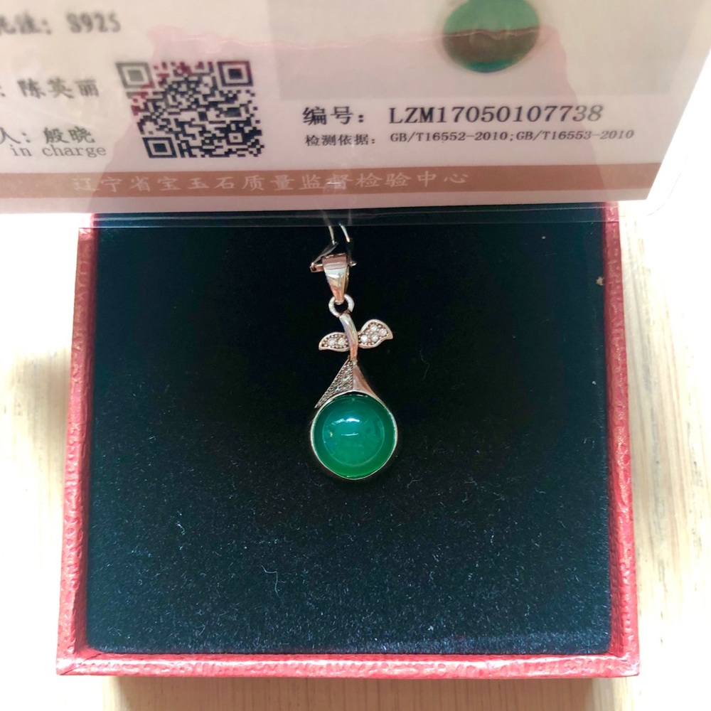 NWT Green Jade Pendant Necklace